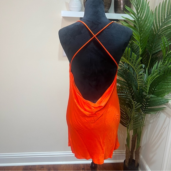 ZARA Orange Draped Neck Cross Back Slip Dress Medium - Picture 7 of 10
